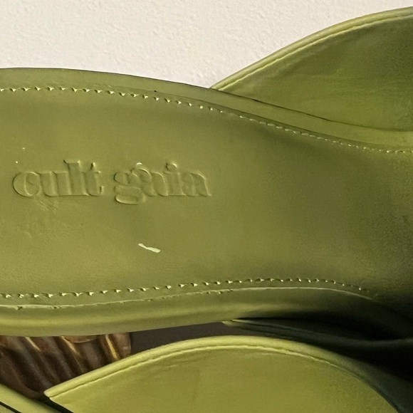 Cult Gaia Judith Leather Bamboo Platform Slide Sandals Green/Tan Womens 6.5 NWOT - Picture 10 of 14